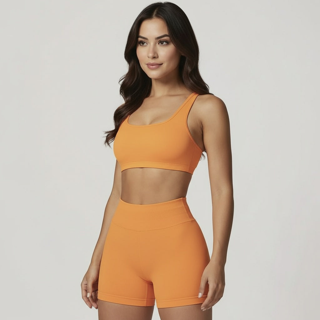 Fitness Set Ciara in leuchtendem Orange, mit sportlichem Top und High-Waist-Leggings, elastisch und angenehm für jede Bewegung