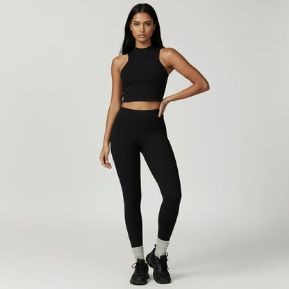 Fitness-Set Lilly für Damen in Schwarz, bestehend aus Top und Leggings, bequem und flexibel, ideal für Yoga, Workout und Alltag