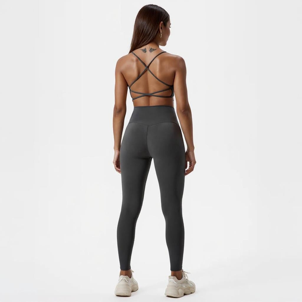 Fitness Set Elea Damen Anthrazit – Sport BH & High Waist Leggings / Women’s anthracite fitness set Eleanor – sports bra and high waist leggings