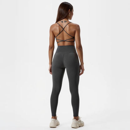 Fitness Set Elea Damen Anthrazit – Sport BH & High Waist Leggings / Women’s anthracite fitness set Eleanor – sports bra and high waist leggings