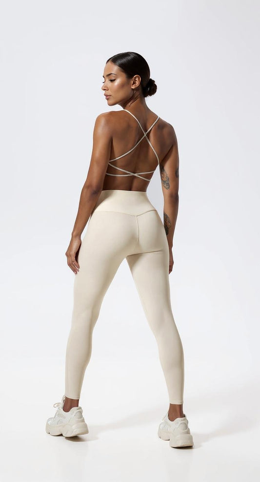 Fitness Set Elea Damen Offwhite – Sport BH & High Waist Leggings / Women’s cream white fitness set Eleanor – sports bra and high waist leggings